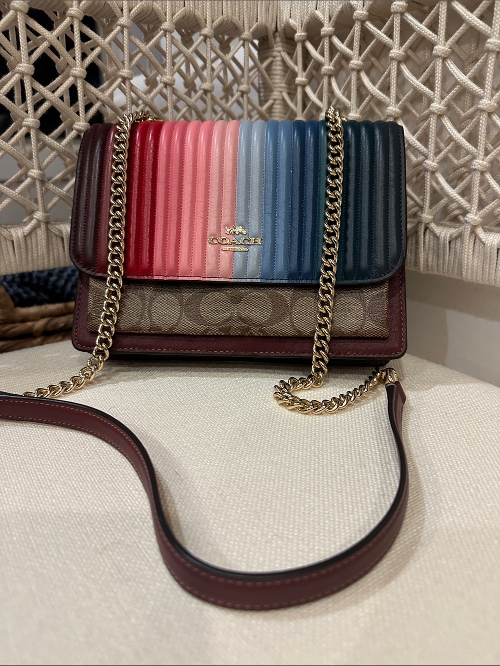 COACH “Klare” Crossbody and Rainbow Linear Quilting w/Burgundy Lining
